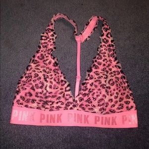 ON HOLD NWOT PINK Logo Lace Halter Bralette
